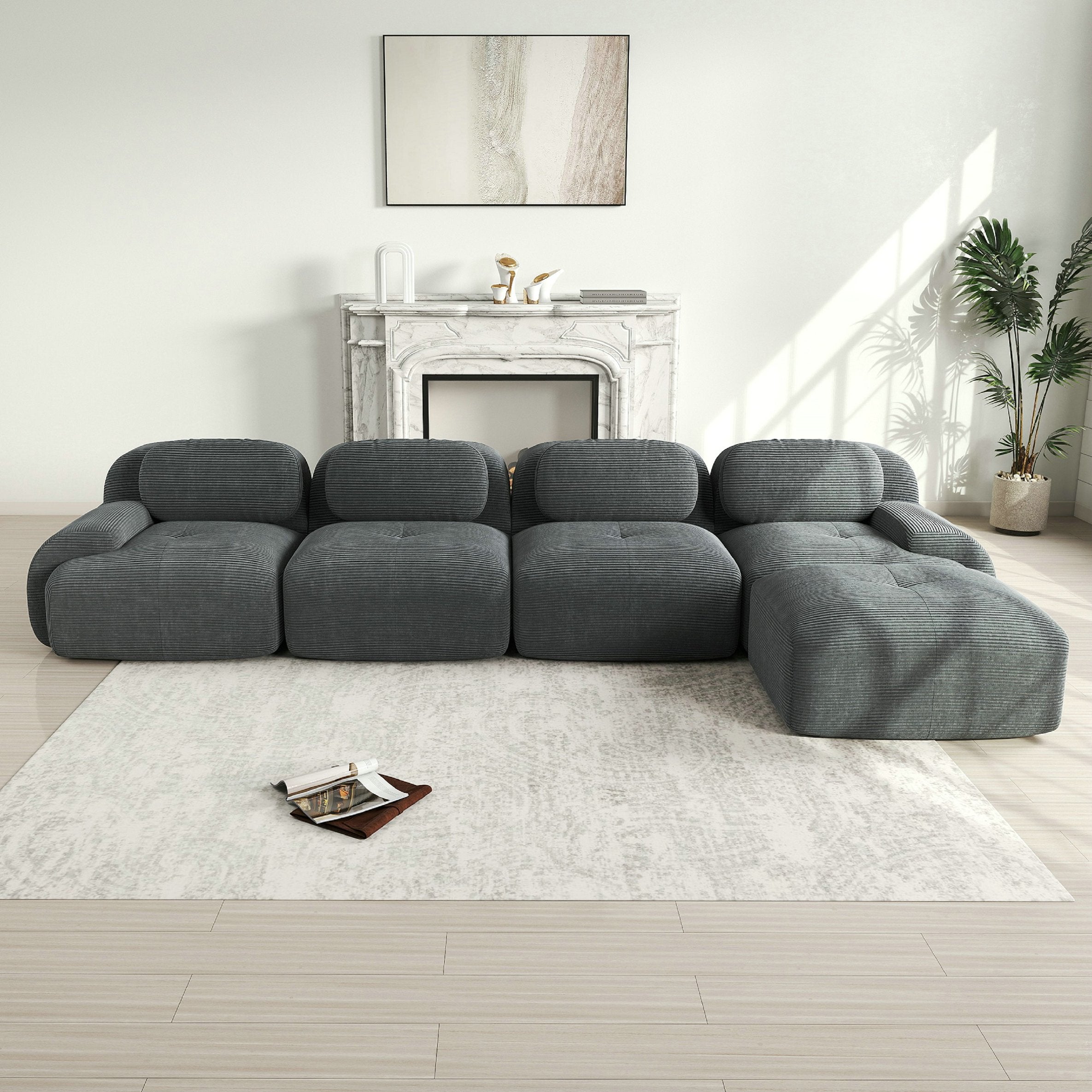 Canapé d\'angle modulable en forme de Canapé 4 places Élégant - Accroupiers extra-larges - Tissu velours côtelé respirant - gris - 2