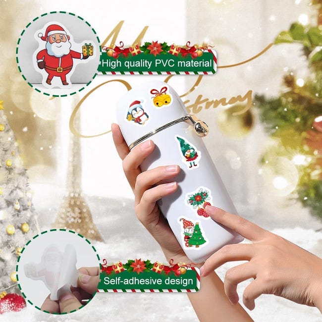 Adesivi Di Natale - 100 Stickers Decorativi PVC, Lucidi E Riposizionabili