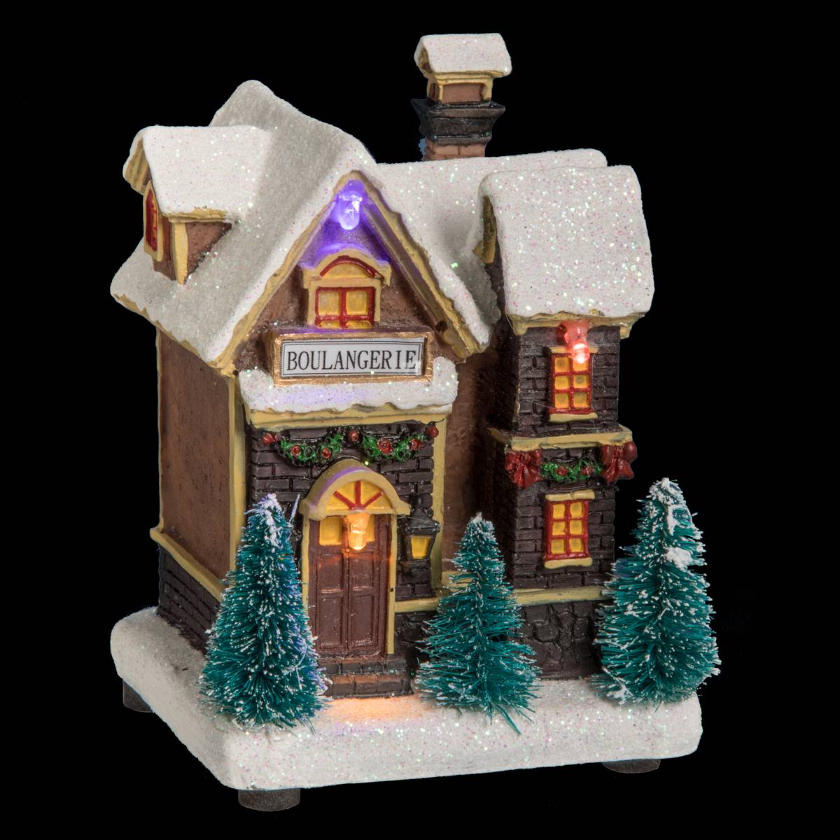Village De Noël Lumineux FEERIC LIGHTS - Décoration De Table Avec 3 LED à Piles, Ambiance Chaleureuse Pour Les Fêtes (10 X 7,5 X 11,5 Cm)