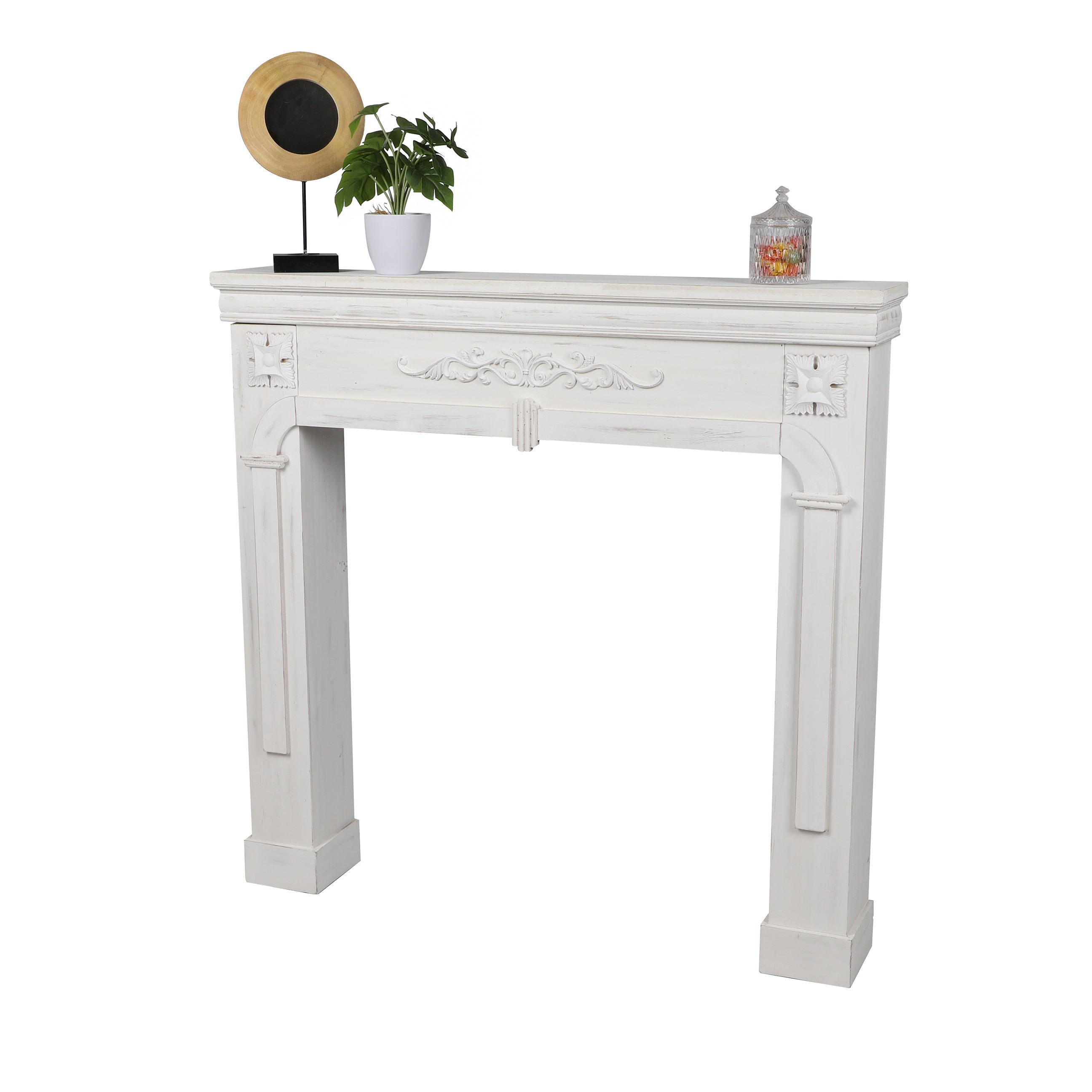 CONTOUR DE CHEMINEE EN BOIS BLANC CERUSE 104X17XH100CM - 8