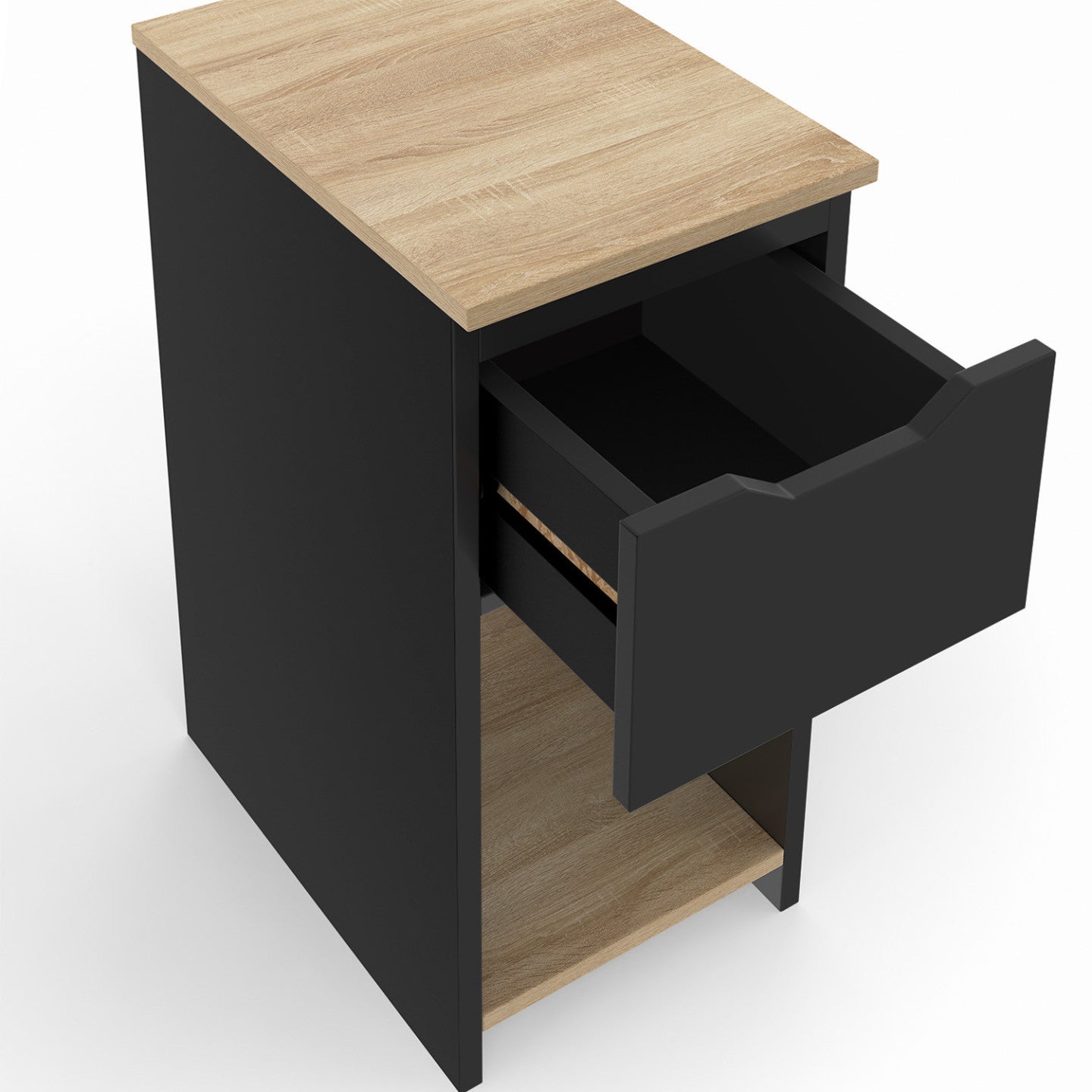 Lot de 2 tables de chevet ANOUK 1 tiroir avec niche noir et bois - 5