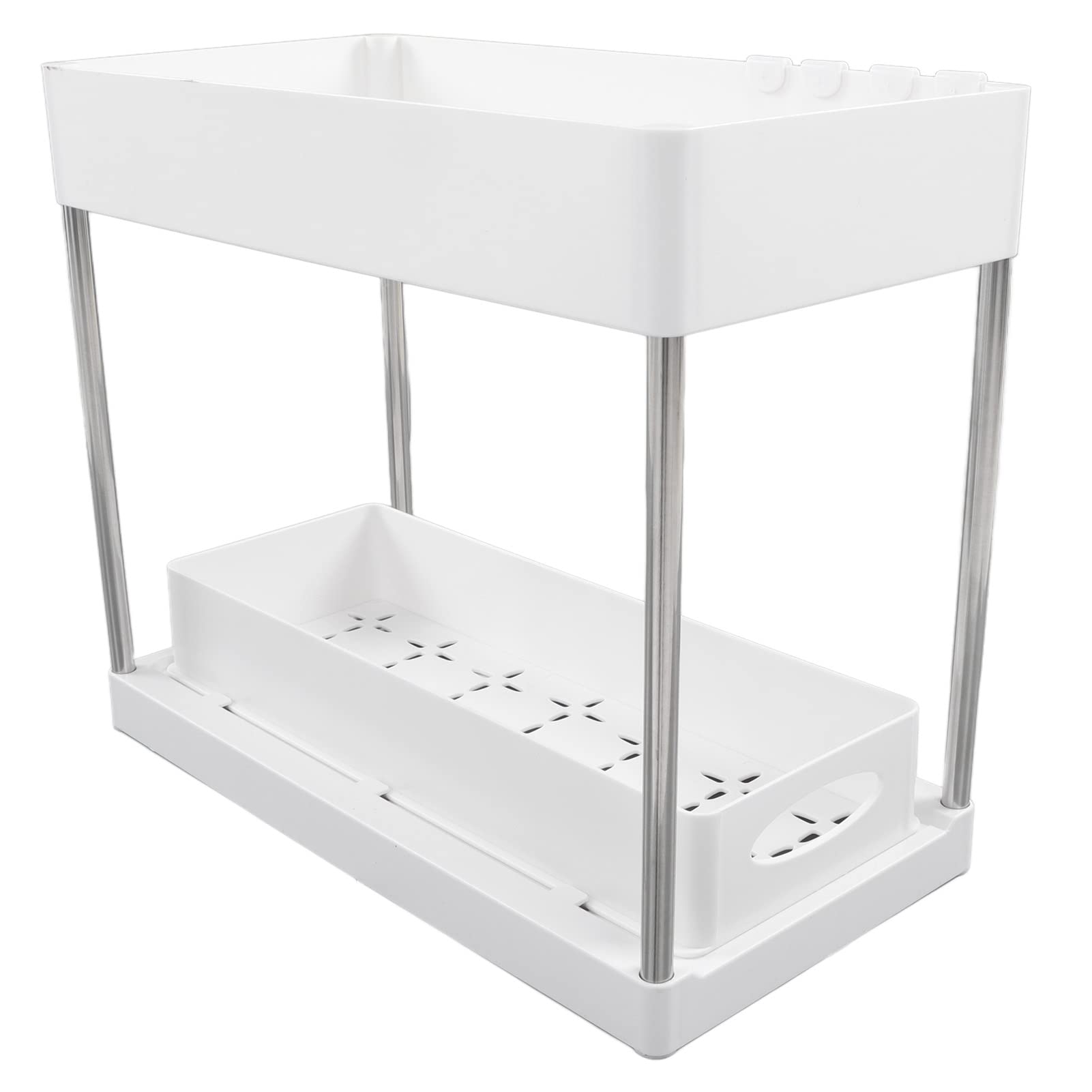 Organizzatore Sottolavandino REALINN A 2 Livelli, Regolabile In Altezza (35,6-43,2 Cm), Estraibile Con Guide Lisce, Struttura In Acciaio, Per Cucina E Bagno, Bianco - 4