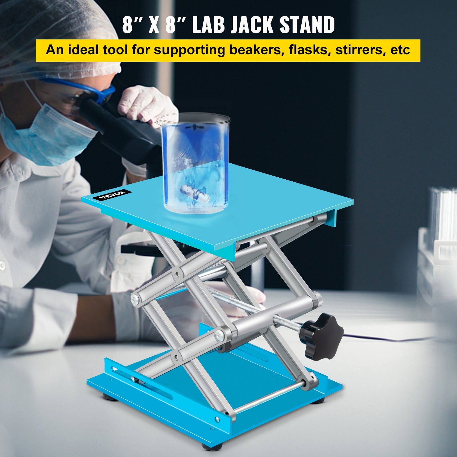 Plateau élévateur De Laboratoire En Acier Inoxydable – Hauteur Réglable 45 à 158 Mm – Plateforme 100x100 Mm