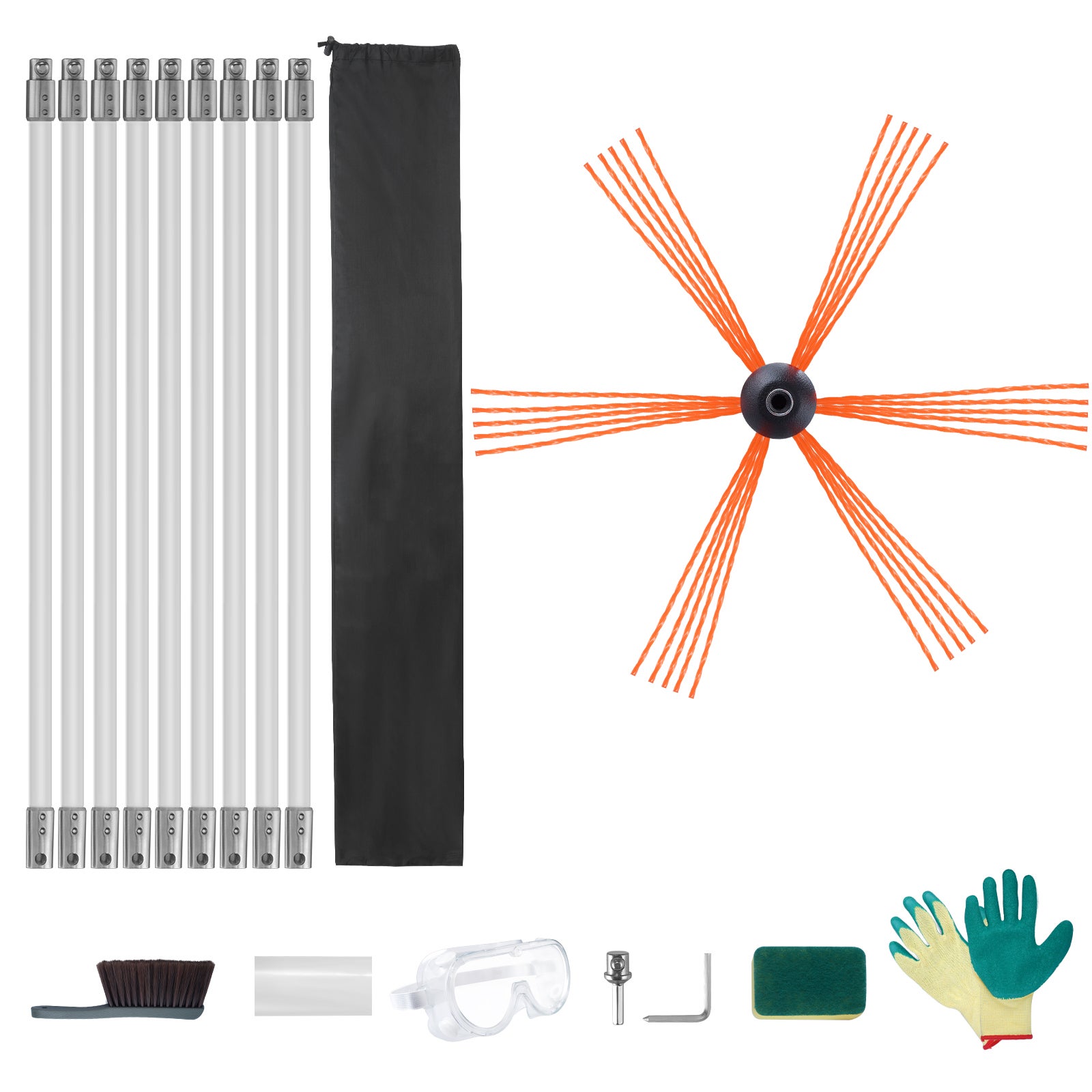 Kit De Ramonage Poêle Pellet Cheminée 9,1 M Brosse Nettoyage De Conduit De Secheuse 22 Pcs Nylon Renforce Avec 3 Tailles Differentes De Brosse Vevor 90281005