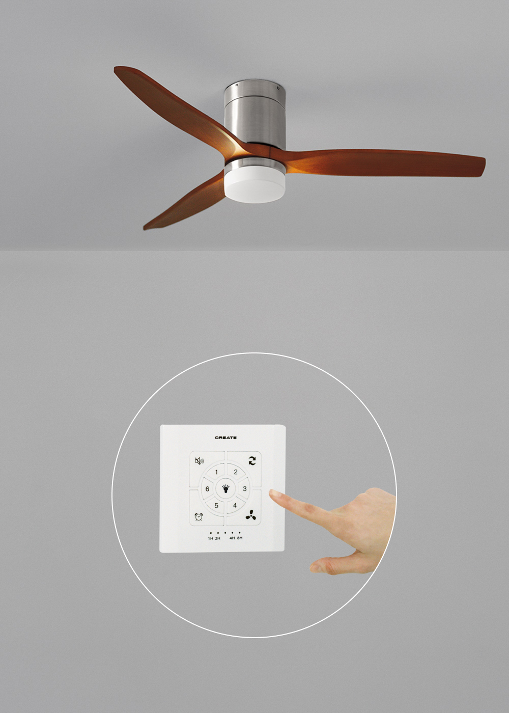 CREATE - WIND CALM M - Ventilateur de plafond silencieux 40W avec pales techniques en ABS Ø132cm avec eclaraige avec contrôleur mural - 4