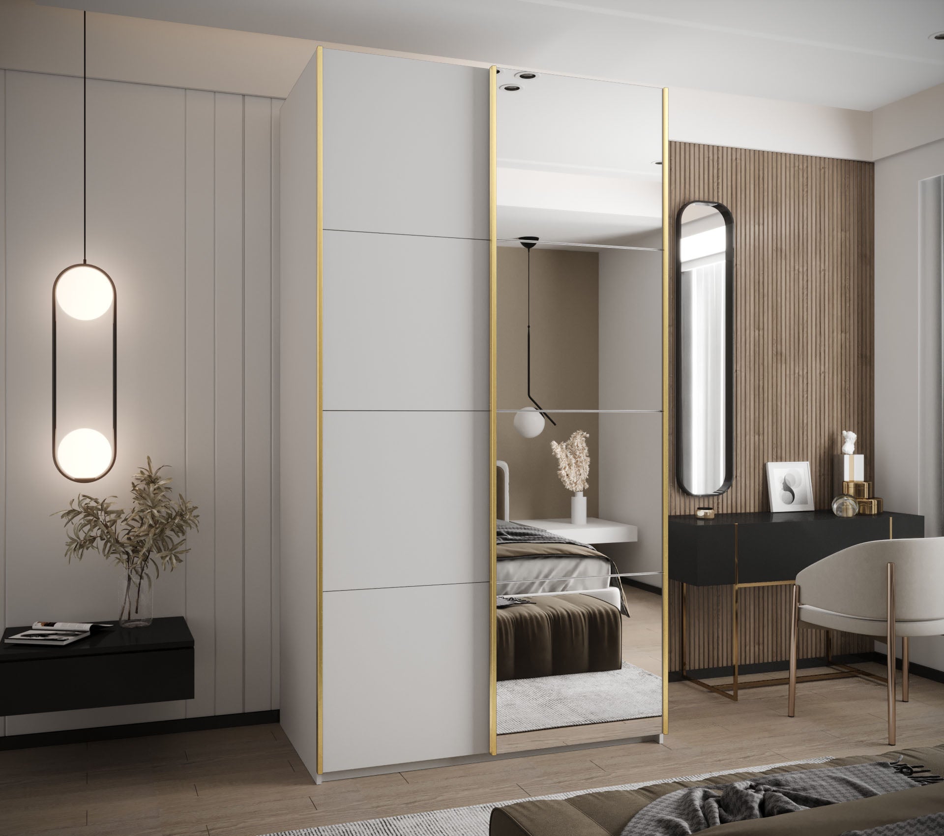 Szafa przesuwna wysoka Lux 3 140 x 64 x 245,5 cm biały + biały + u. złoty - Abiks Meble - 2