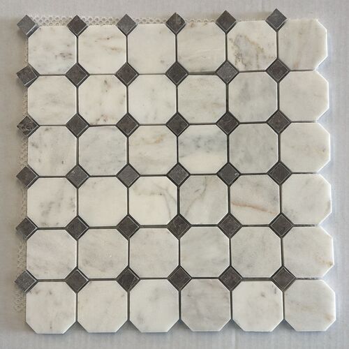 Albedo Pierre - Mosaïque en Marbre Blanc Mugla & Marron Marinaçe - Octogone