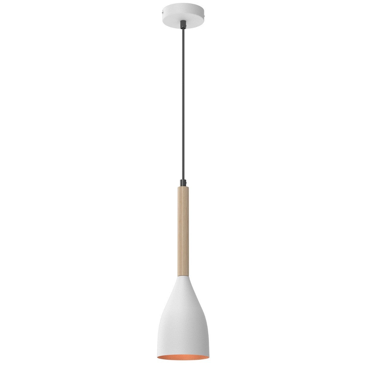 Lampa wisząca Muza biały matowa-jasne drewno-złota 1xE27x15W wym: 110 x 11 x 11 cm metal Luminex