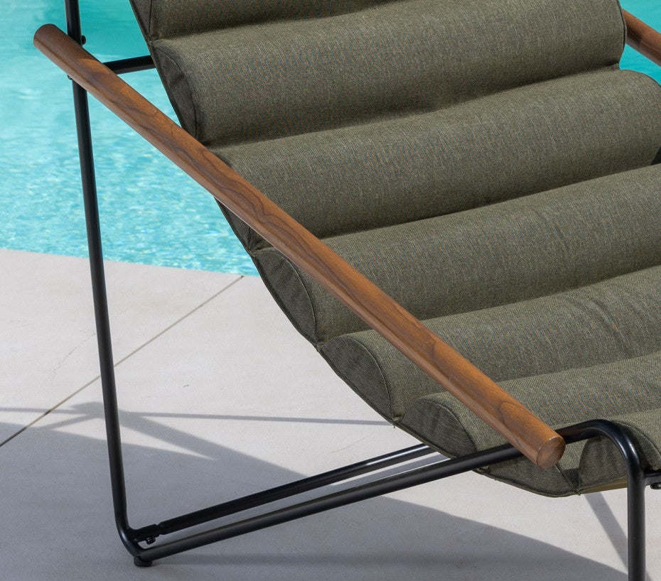 Fauteuil de détente en acier - bois et vert - SAVANE - 3