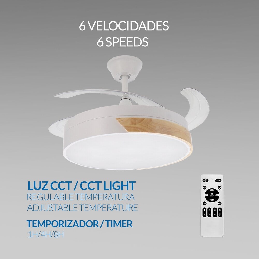 IluminaShop - Ventilador de Techo LED Messe Madera 72W Blanco DC Ultra Silencioso con Mando a Distancia y Palas Retráctiles Verano / Invierno - 3