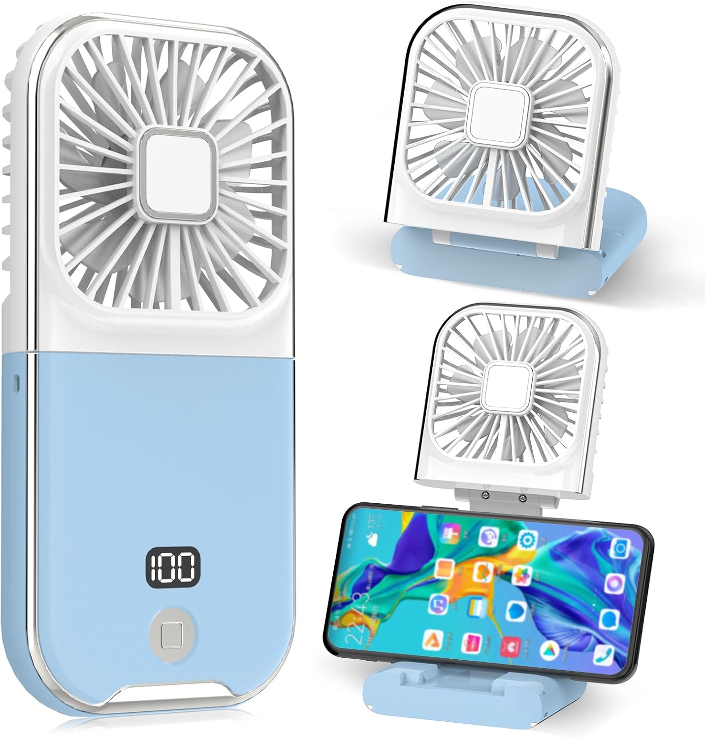 Mały wentylator przenośny, ładowany przez USB, cichy, idealny do biura, domu, na zewnątrz i do spania (niebieski)