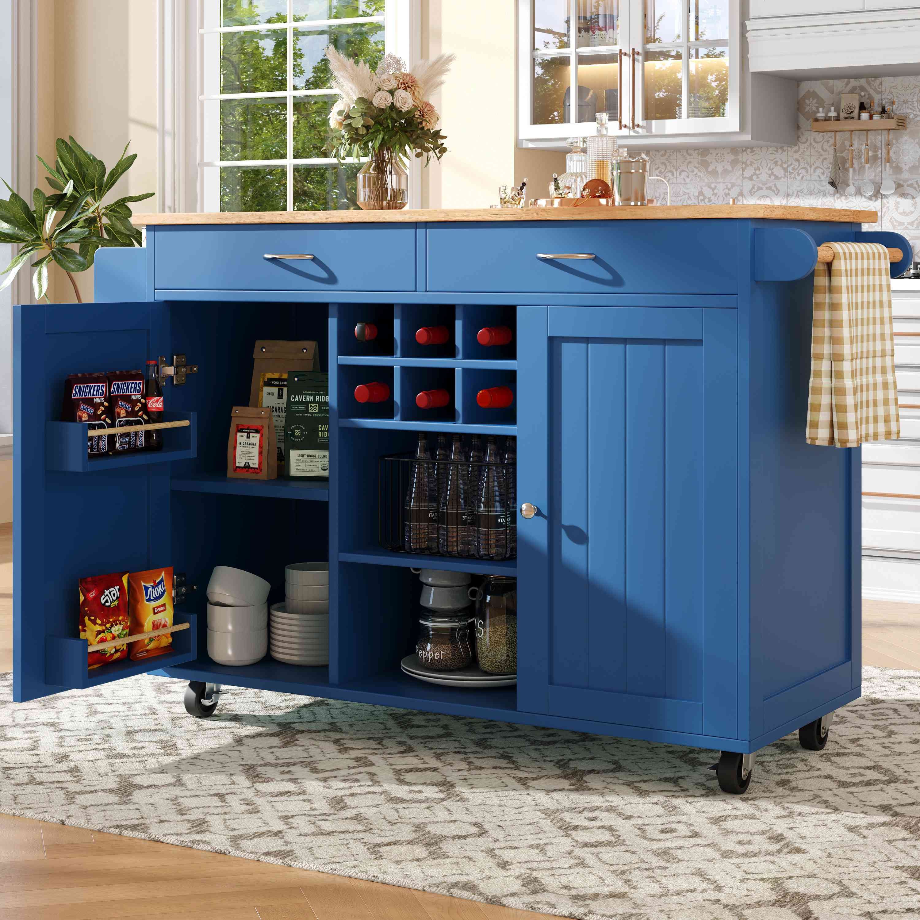 Ilot De Cuisine Mobile Avec Plateau Rabattable – Armoire Buffet Et Table à Manger – Rangement Pratique Blanc 106 Cm - 3