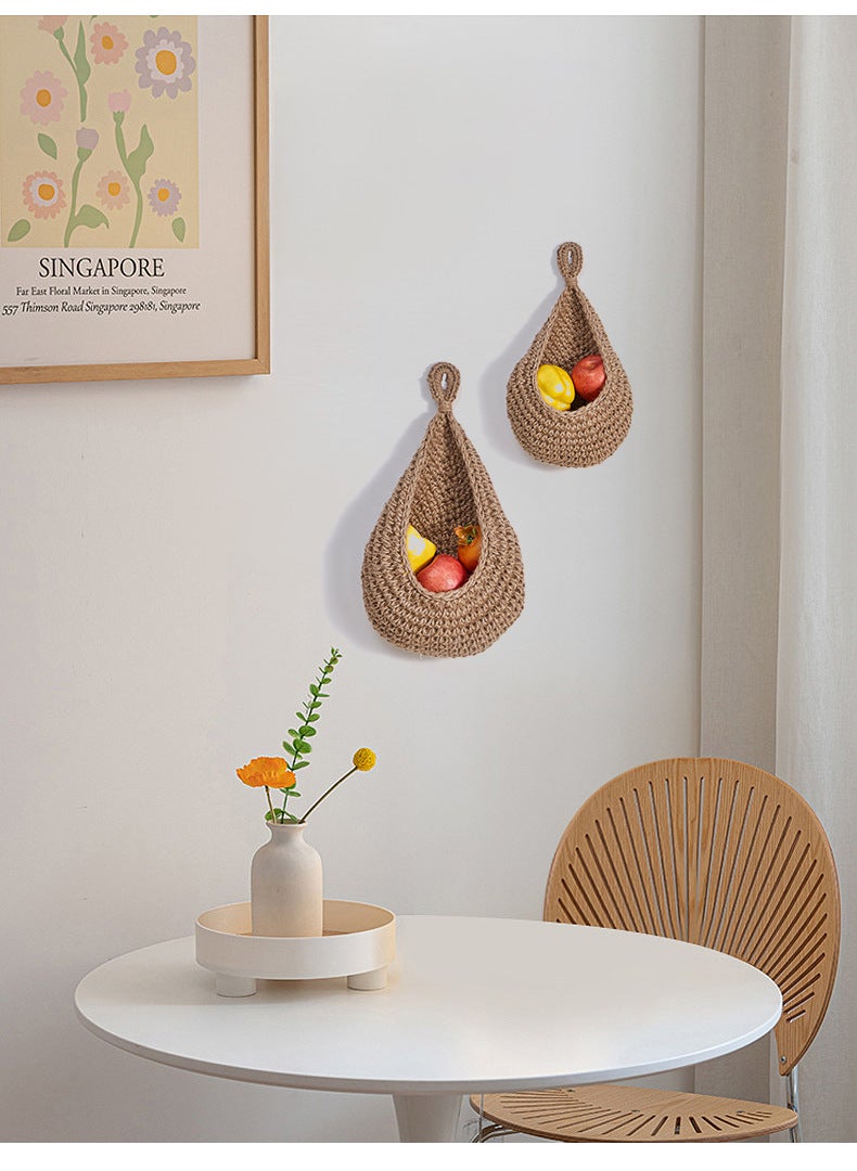 Panier Mural Suspendu En Jute Tissé Main – Organisateur Écologique Pour Fruits Et Légumes, Style Bohème Rustique (Ø 21 X H 23 Cm)