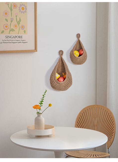 Panier Mural Suspendu En Jute Tissé Main – Organisateur Écologique Pour Fruits Et Légumes, Style Bohème Rustique (Ø 21 X H 23 Cm)