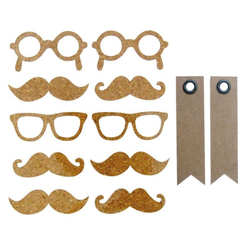Set Di 10 Adesivi In Sughero - Baffi + 20 Etichette Kraft Con Gagliardetto 86151008
