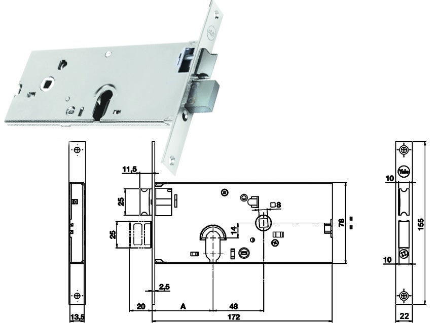 SERRURE À MORTIER EN MÉTAL 86500 YALE BQ INOX F.MM 22 F.OVAL M2+SCR H ...