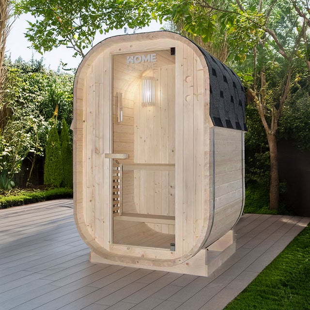 Home Deluxe Sauna extérieur CUBE S - Dimensions : environ 194 cm x 120 cm, Bois : épicéa - Poêle et accessoires de sauna inclus I Sauna de jardin,
