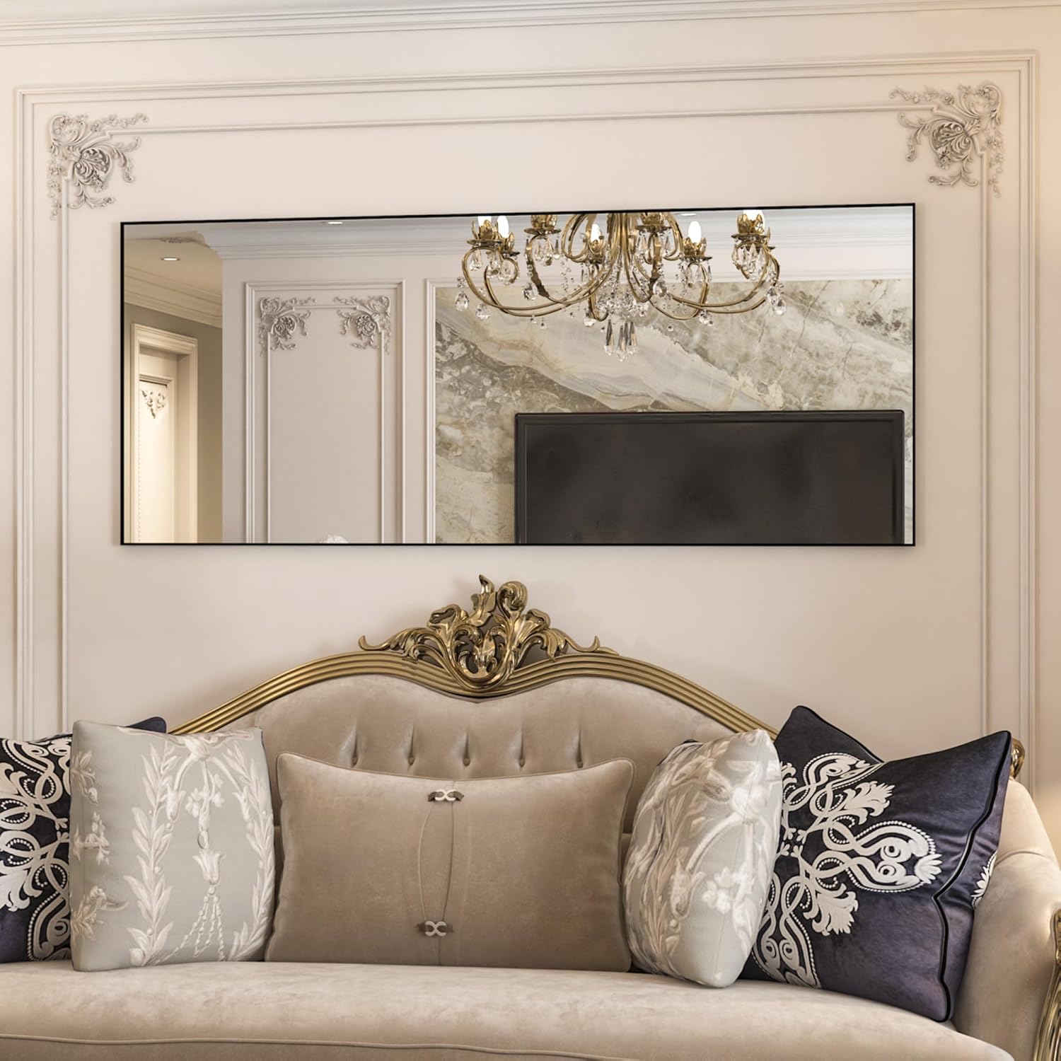 Espejo rectangular grande de 165 x 60 cm, espejo de cuerpo entero, espejo de dormitorio de pie o de pared, marco de aluminio, espejo negro - 6