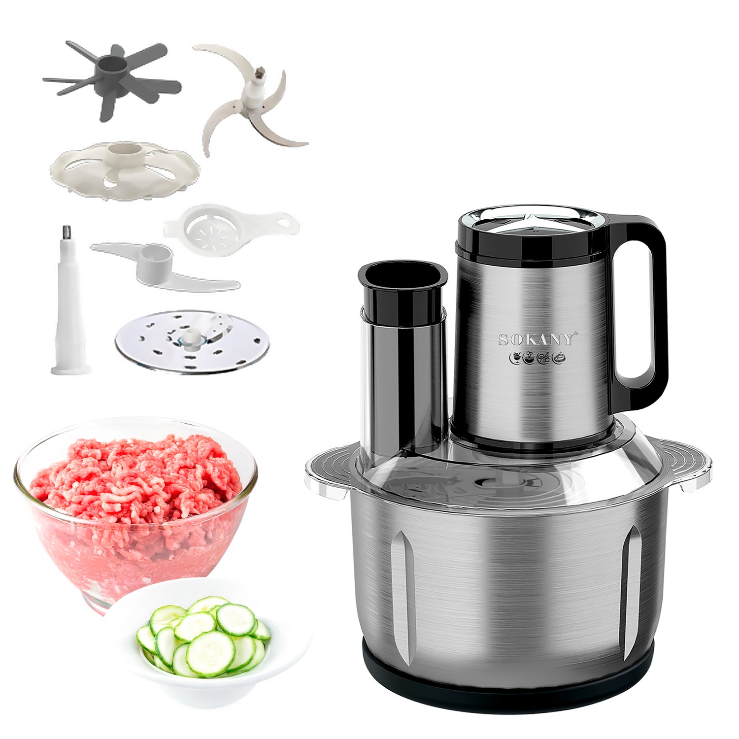 Robot de cuisine processeur alimentaire 6 en 1. Moteur en cuivre de 1000W avec 3 vitesses. Bol en acier inoxydable de 5L de capacité. | Leroy Merlin