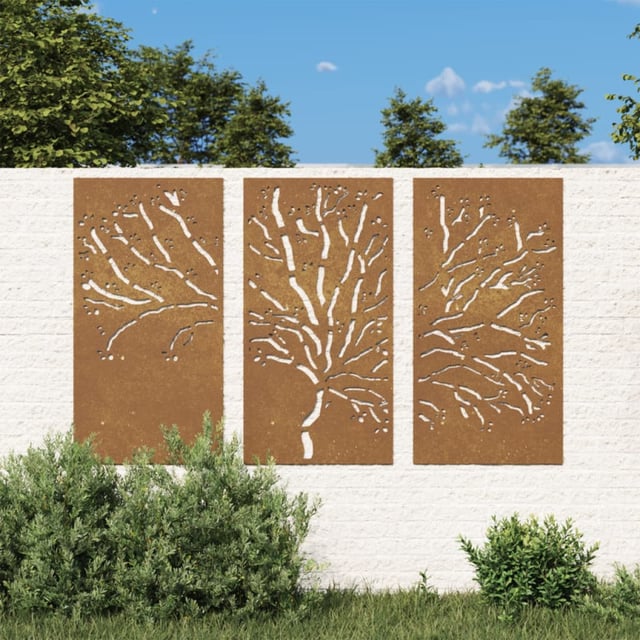 Décorations murales jardin 3 pcs 105x55 cm design d arbre acier