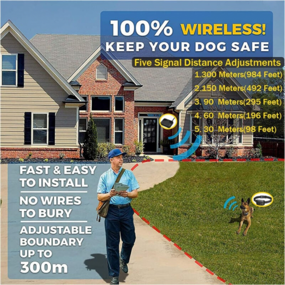 Valla eléctrica inalámbrica 2 en 1 para perros, collar ajustable con receptor recargable e impermeable - 3