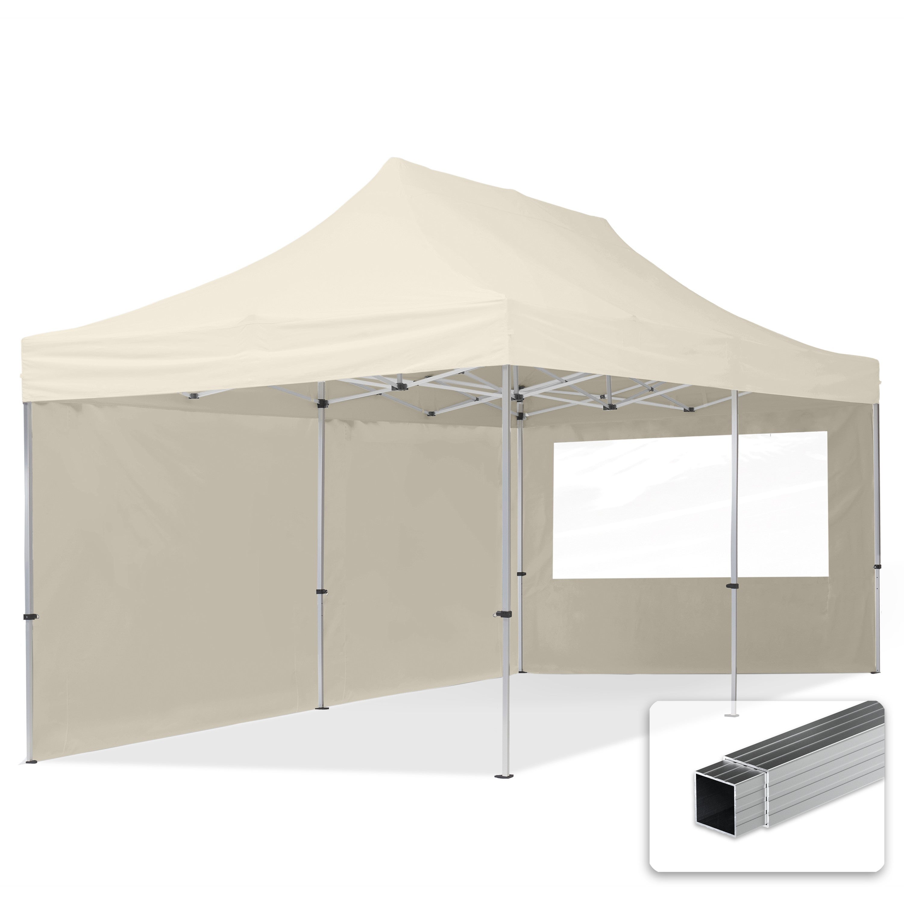 3x6 m Namiot Ekspresowy, ECONOMY Alu 32mm, ze ścianami bocznymi, okna panoramiczne, kremowy