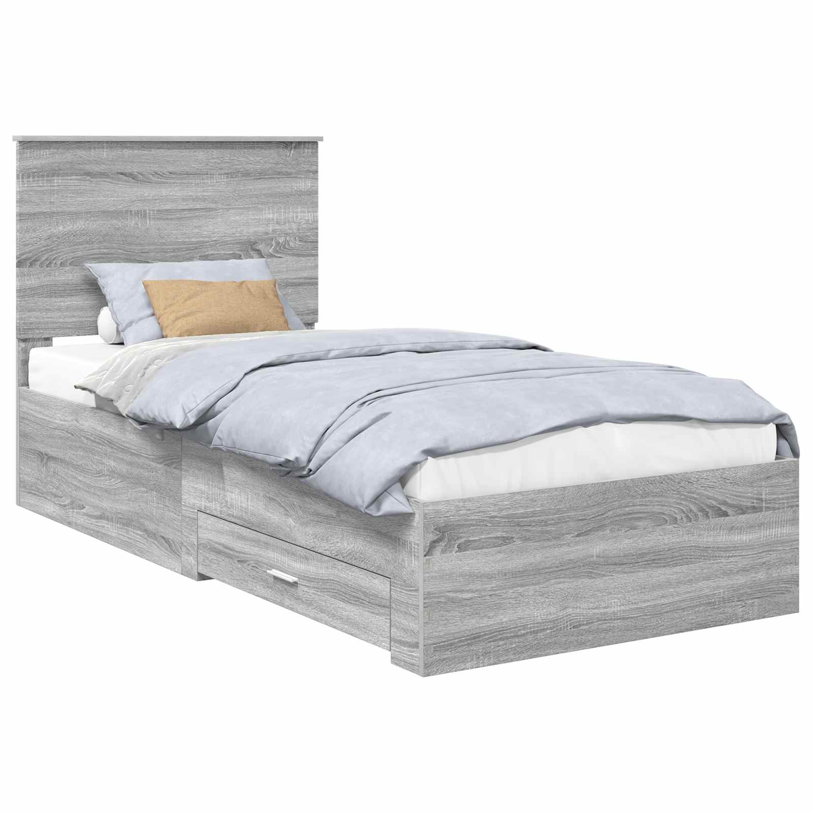 Cadre de lit gris en panneau de bois pour la chambre, 90 × 190 cm - 2