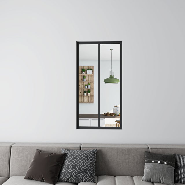 Verrière intérieure aluminium noir mat 63x108cm 2 vitrage et carreaux verrière fixe kit de verrière
