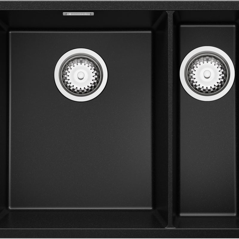 Zlewozmywak podblatowy Czarny 56x47cm, Zlew Kuchenny 1,5 Komorowy + Syfon, do szafki od 60cm - Londyn Duo PRIMAGRAN