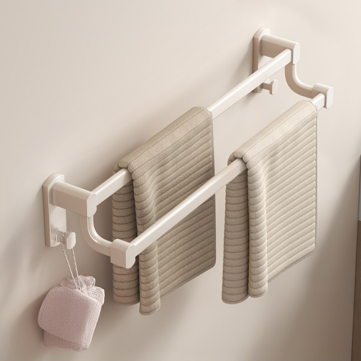 Biały podwójny wieszak łazienkowy na ręczniki, aluminiowy wieszak na ręczniki, bez wiercenia, bez wiercenia, 40 * 8,4 cm