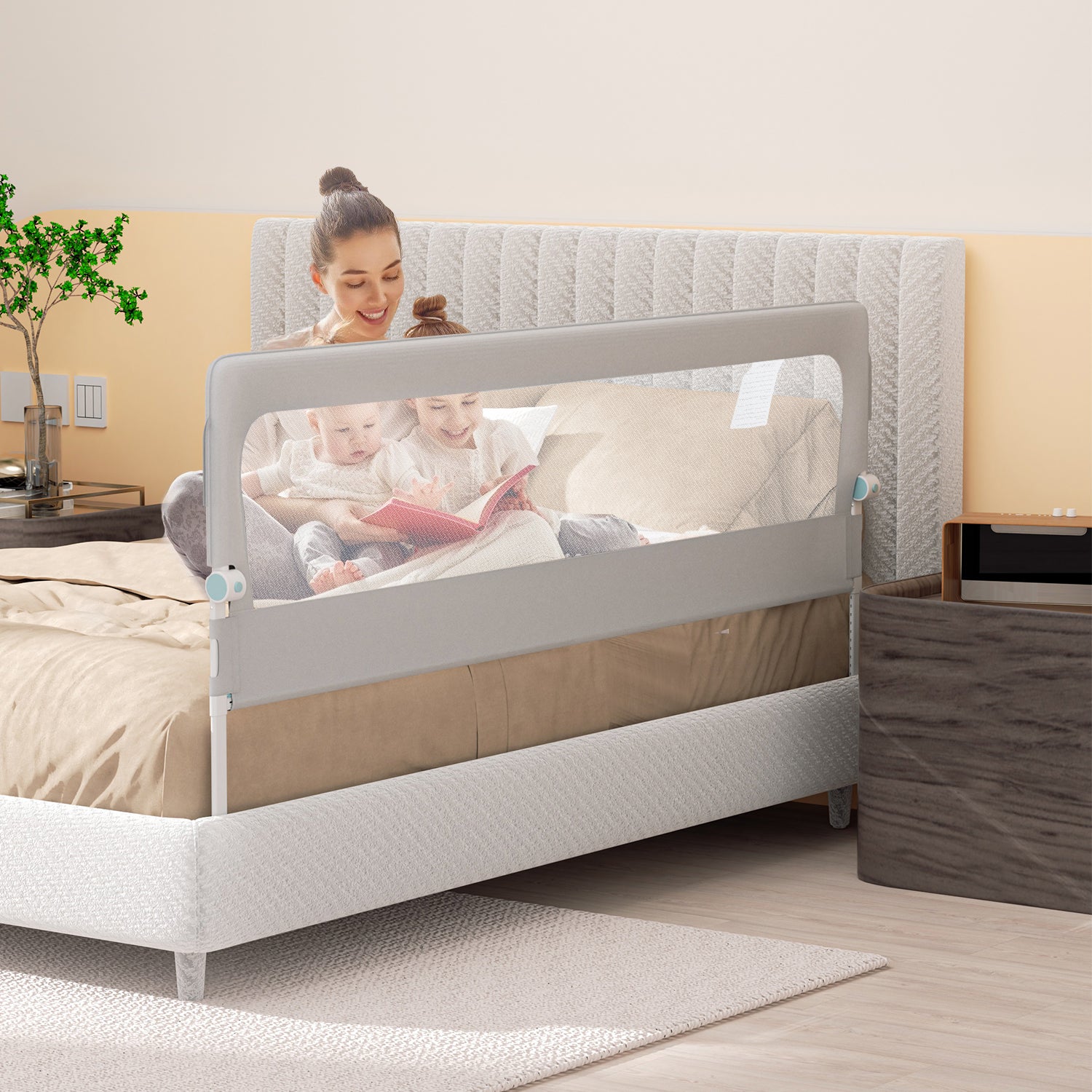 200CM Barrière de lit Barrière de sécurité de lit d'enfant pliable Barrière de protection Oxford Angle 0°-180° Gris - 3