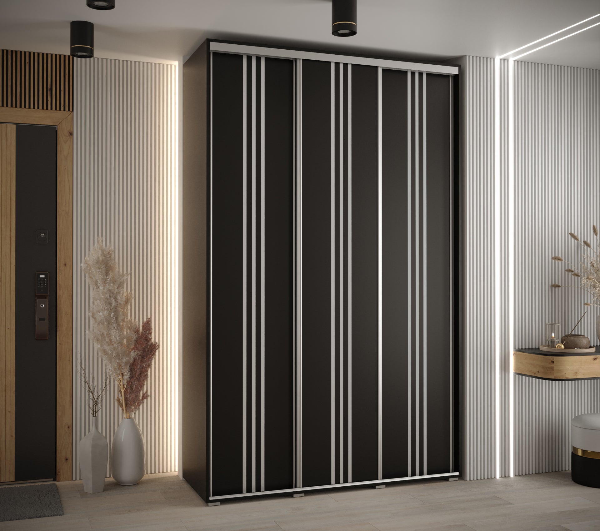 Szafa przesuwna wysoka Davos 6 150 x 60 x 235,2 cm czarny + czarny + u. srebrny - Abiks Meble - 2