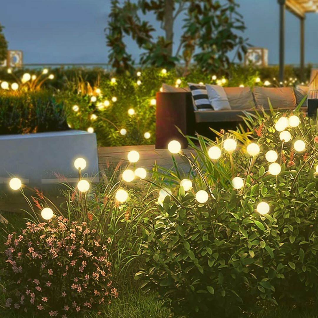 Pack de 2 lampes solaires pour l'extérieur, piquet de jardin avec 8 lumières LED chaudes 2400K - 2