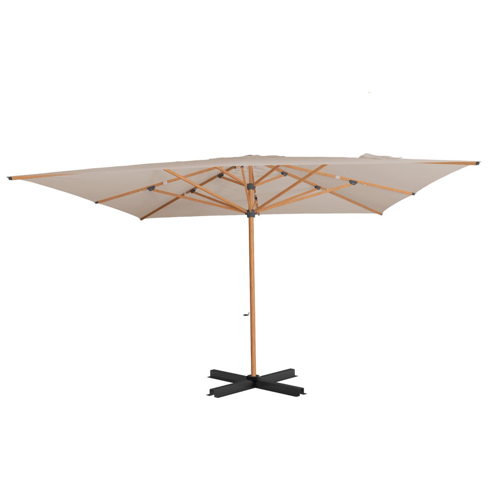 IASO Basics Sintra – Parasol carré 4x4, toile beige, structure effet bois - 2