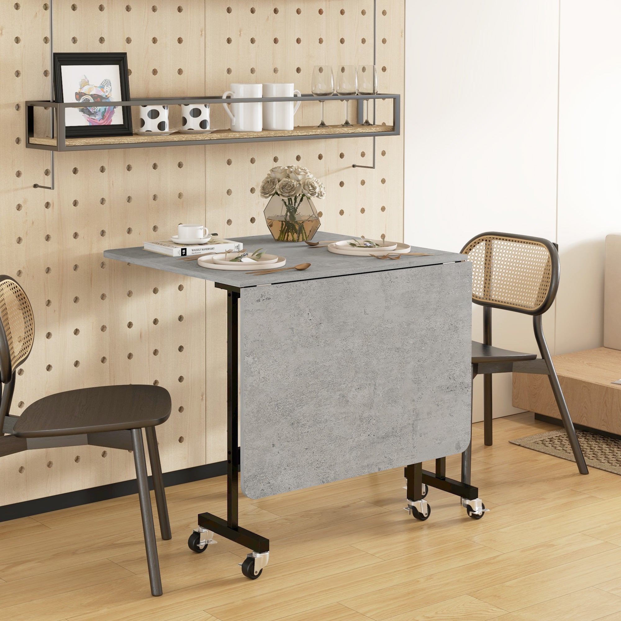 HOMCOM Tavolo Pieghevole a Ribalta per 4-6 Persone con Rotelle