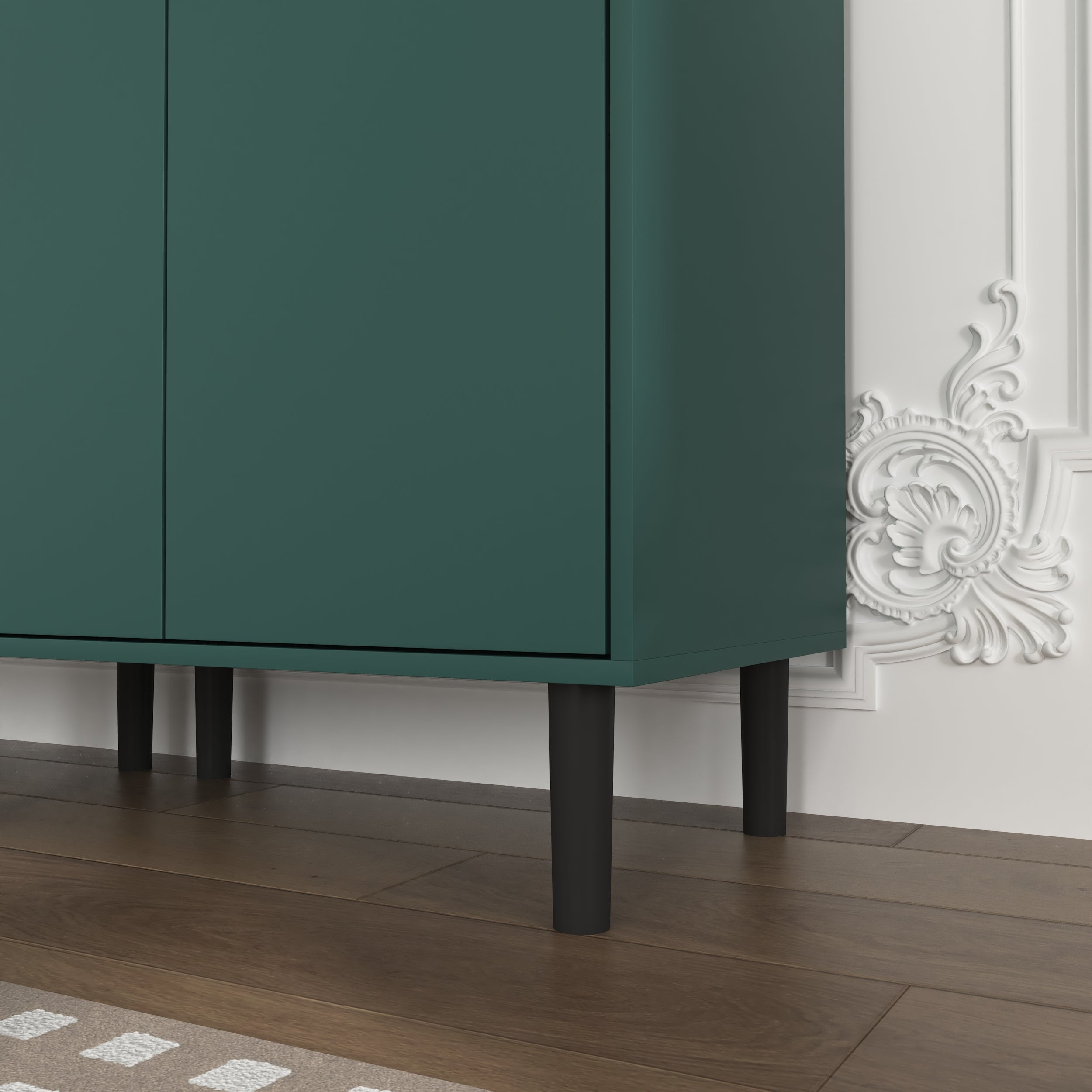 Bibliothèque, Avec 4 Portes En Verre Trempé Et Étagères Réglables , Meuble De Rangement Pour Salon Ou Chambre, Panneau De Particules , Vert - 8