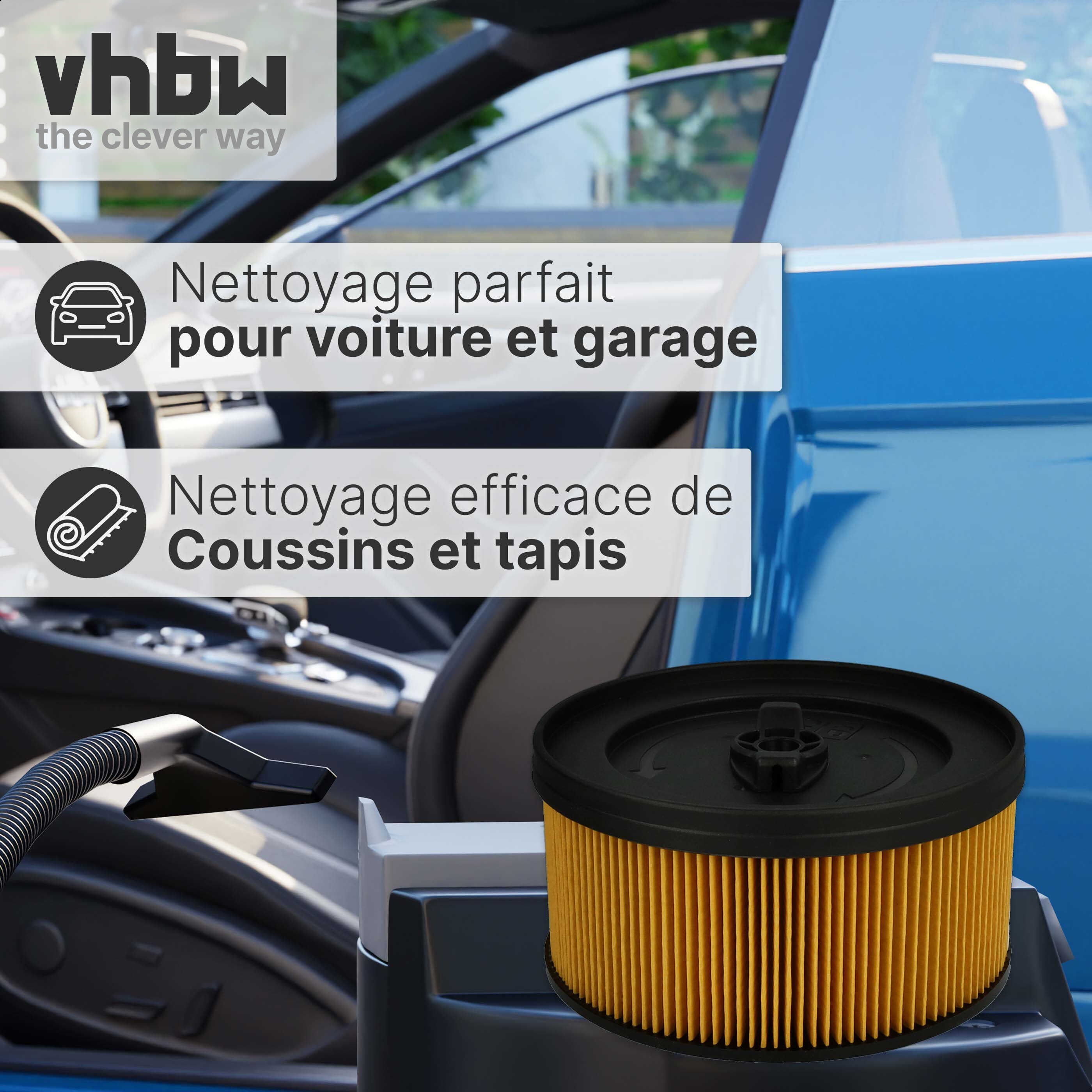 vhbw 1x filtre plissé remplacement pour Kärcher 6.414-960.0 pour aspirateur - noir / jaune - 4