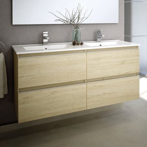 Meuble de salle de bain 120cm double vasque - 4 tiroirs - sans miroir - BALEA - bambou (chêne clair)