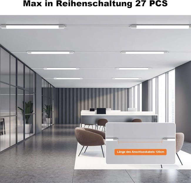 4x Réglette LED 60cm 18W 4000K IP65 - Néon Tube Étanche Garage Atelier