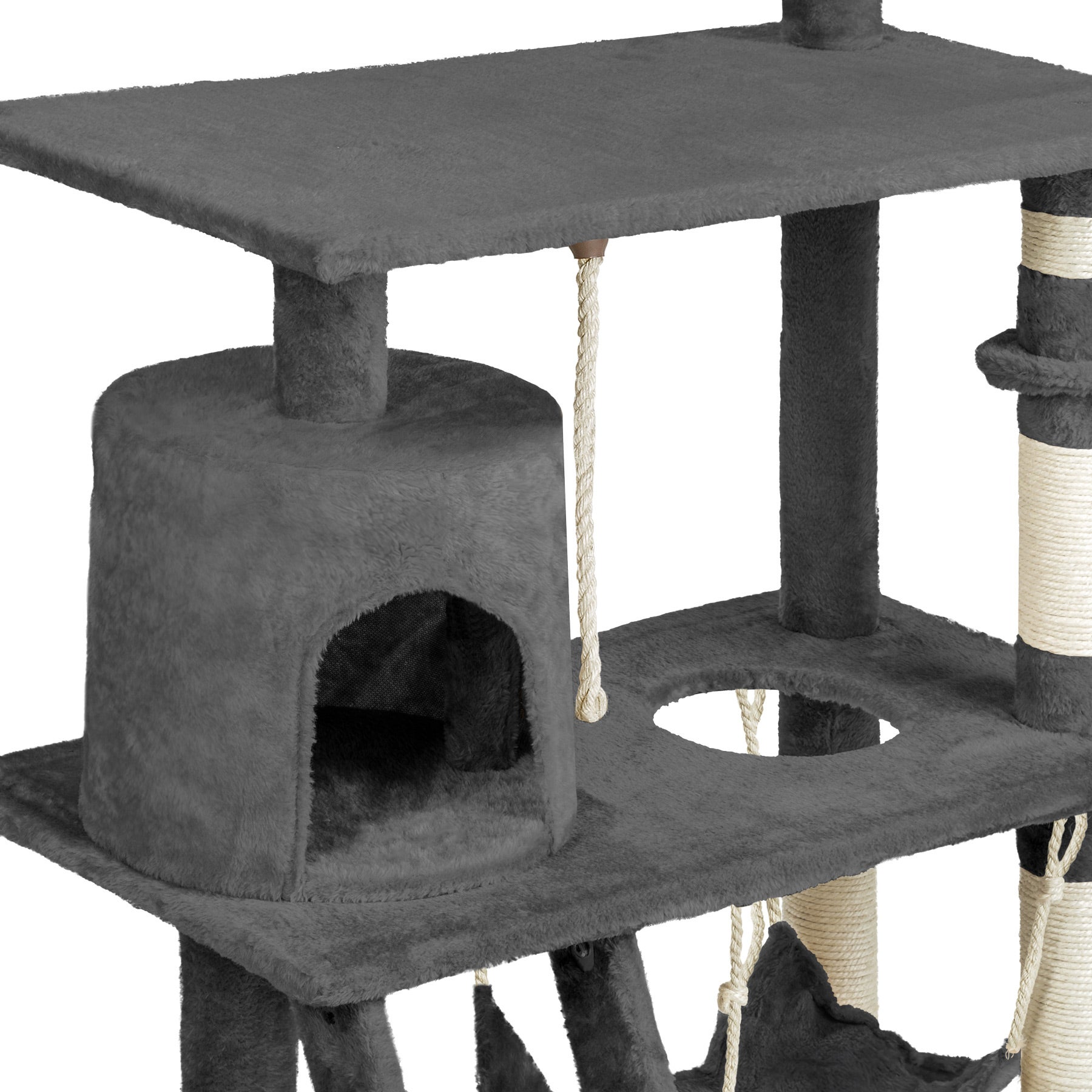 Arbre à chat en sisal avec hamac, griffoir, cabane et cordelette de jeu 105 x 60 x 141 cm TECTAKE - 5