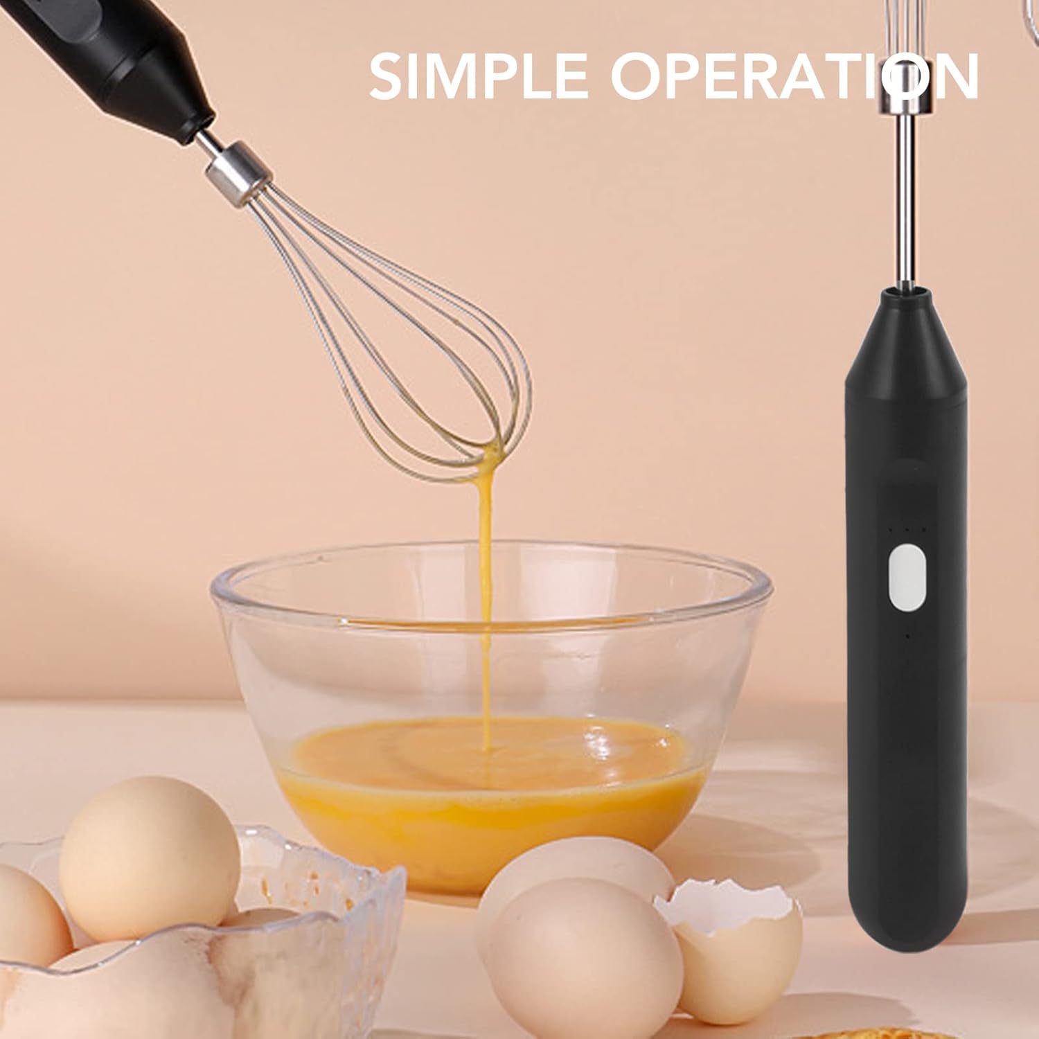 Batteur Électrique Sans Fil, Fouet Électrique Portable pour la Cuisson à la Maison (Noir) - 3