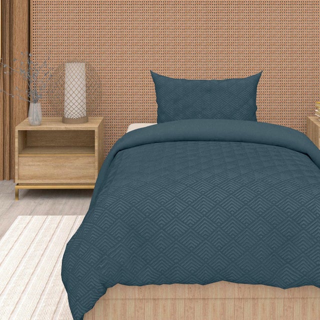 Parure housse de couette 3D microfibre 140x200 cm GAIA bleu canard, par Soleil d'Ocre