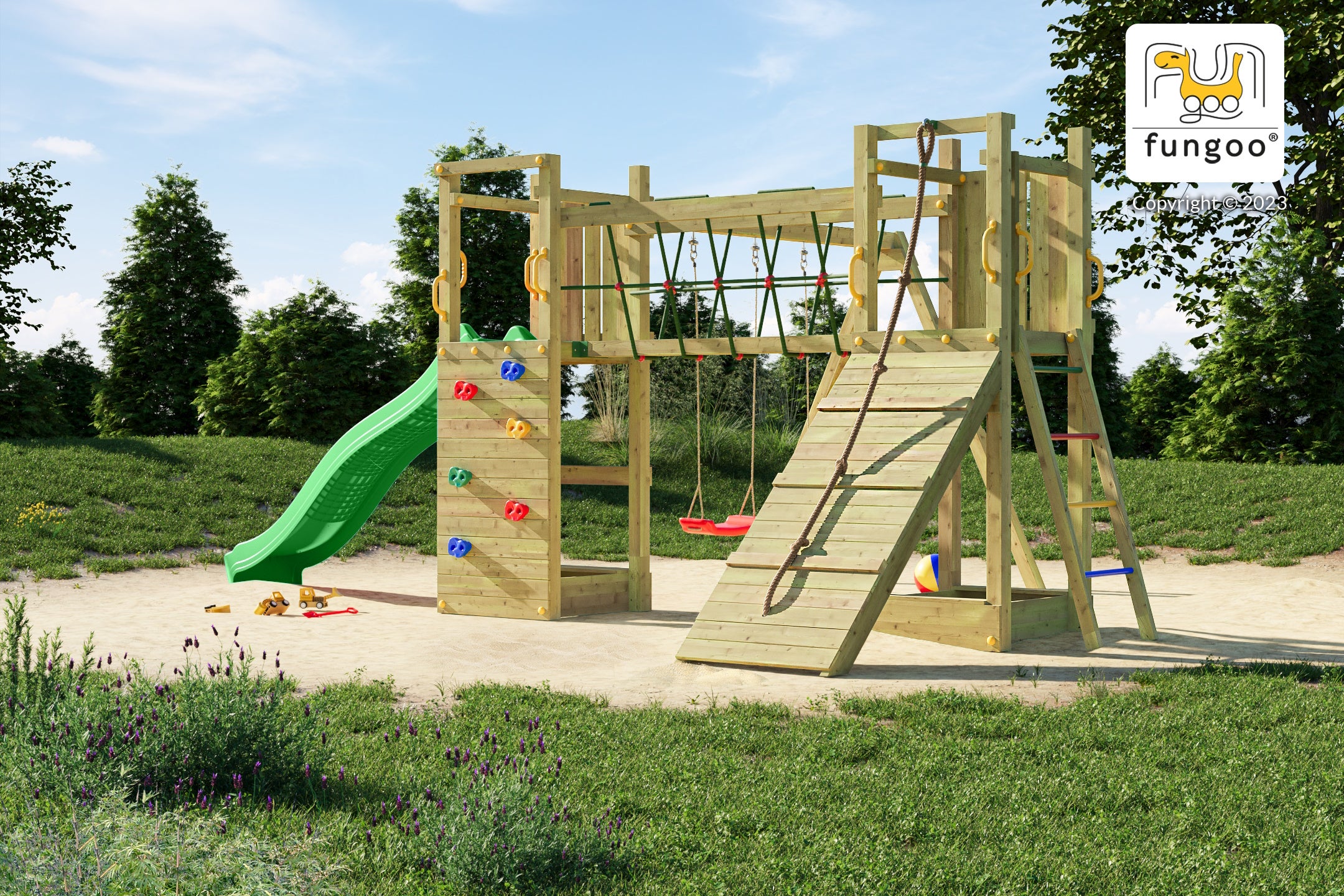 Aire de jeu FUNGOO FUNNY MAXI EXPOSURE avec pont et toboggan - 4