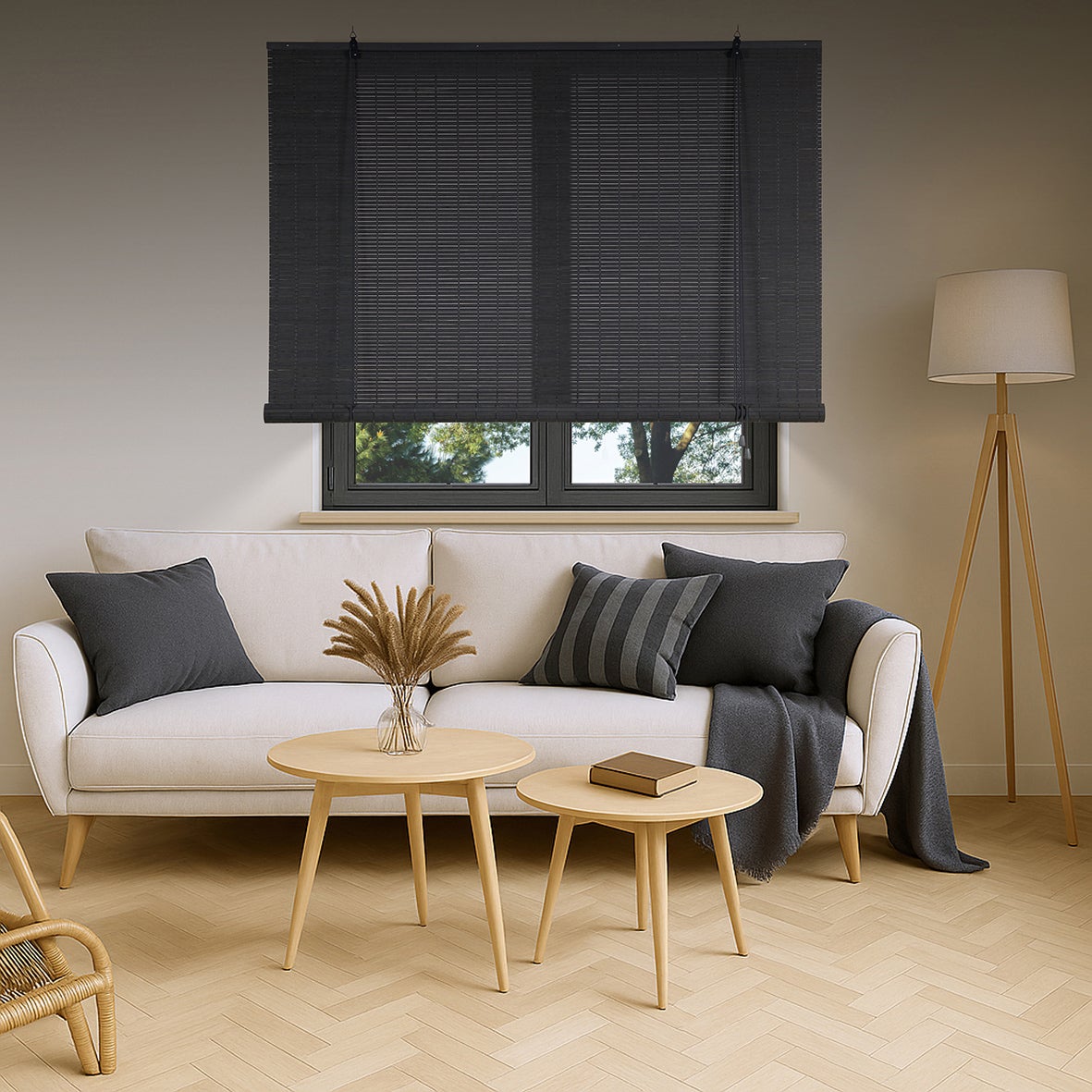 Store enrouleur à lamelles de bambou, store en bambou naturel gris 120 x 175 - 9