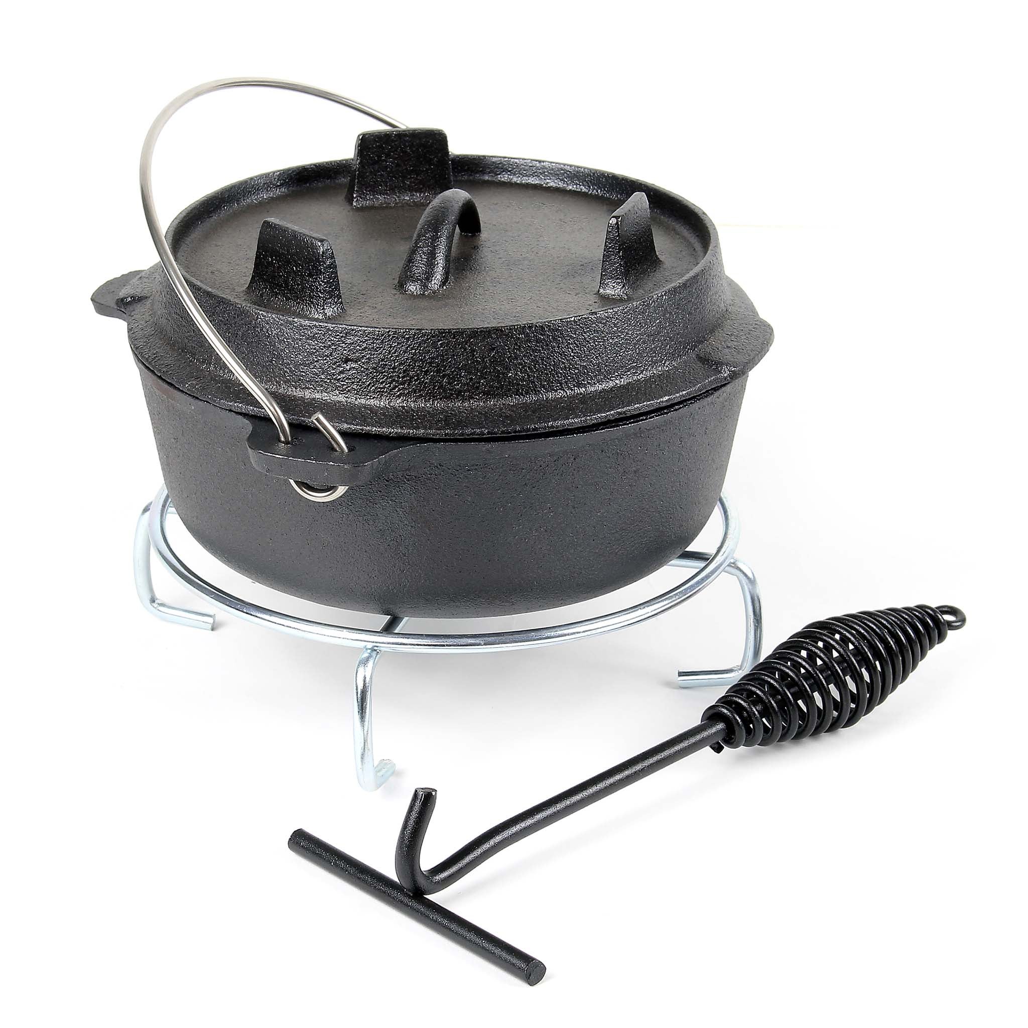 OKJHFD Lève-couvercle de four hollandais en fonte de 19,5 cm avec poignée en spirale pour le camping hollandais, accessoires de cuisine de camping