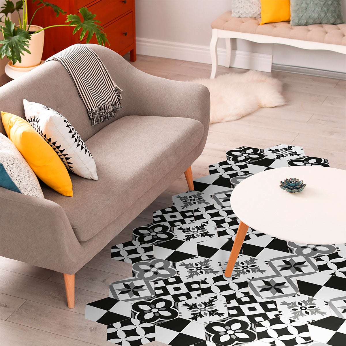 Vinilo baldosas suelo hexagons pinocito antideslizante - adhesivo pared - sticker revestimiento - 1 adhesivo 60x135cm-10stickershexagones30x26cm
