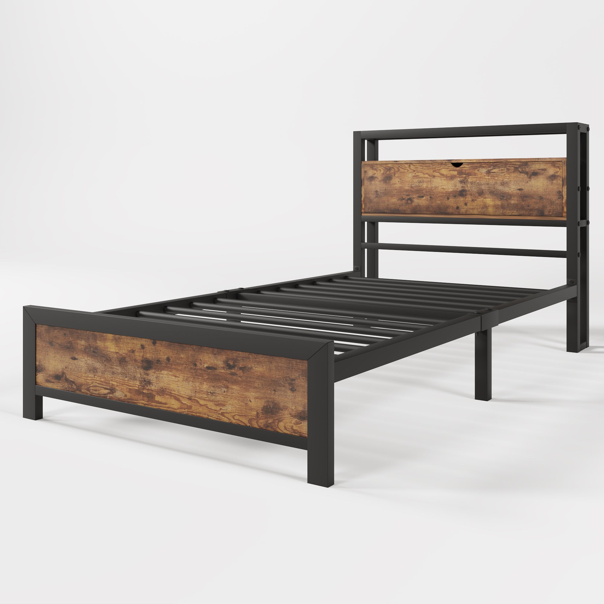 Łóżko dwuosobowe 90x200cm z miejscem do przechowywania - metalowa rama - Brązowy - 7