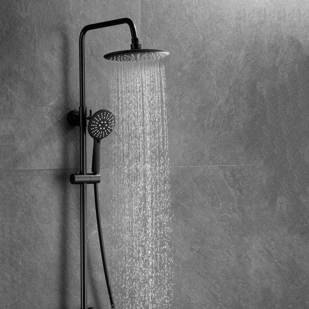 Valaz Barre de douche thermostatique ronde réglable jusqu'à 120 cm noir mat - Série Ebro - 25 cm - 4