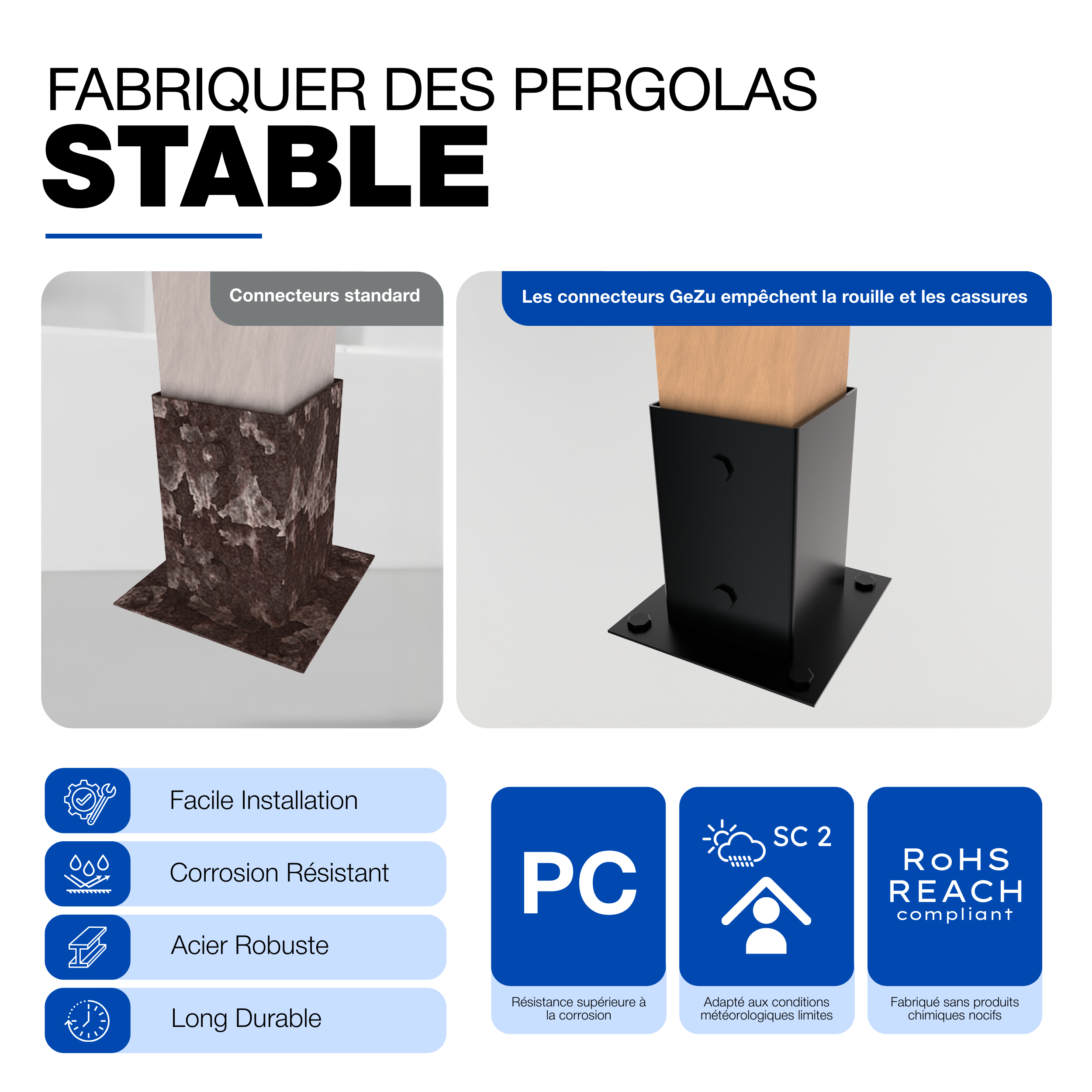Support Poteau a Visser Revêtement en Poudre Noir 91 x 91 mm pour bois pied platine clôture pergola angle base GeZu Impex - 6