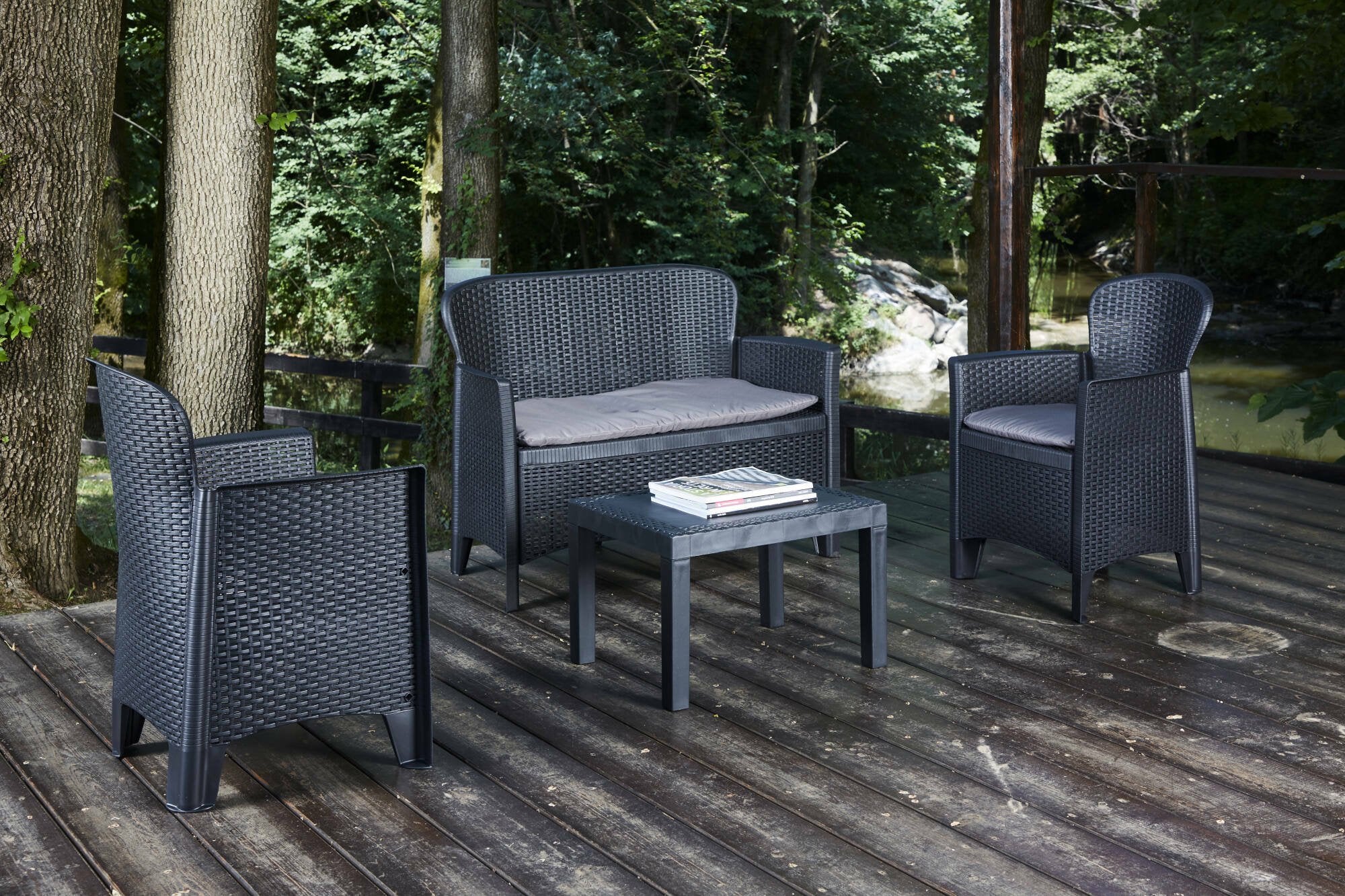 Salon bas de jardin en Plastique Noir 4 personnes - 5